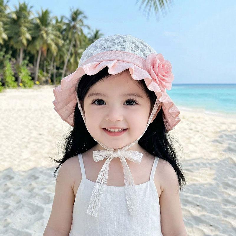Girl's Lace Sun Protection Bucket Hat - Breathable, Beach-Ready Summer Style