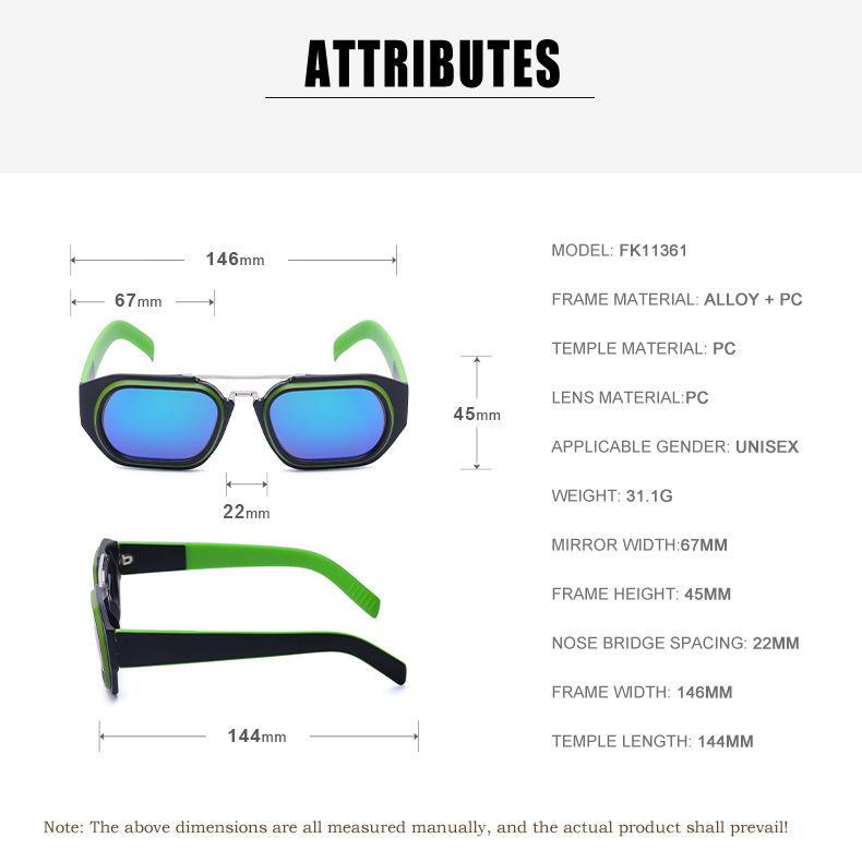 Gafas de sol para mujer Protección solar Protección UV Moda Retro Cuadrado Gafas de sol de doble haz Gafas de conducción para hombres Tiro en la calle Gafas de viajero