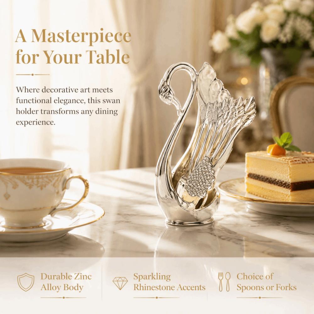7pcs Zinc Alloy Material Coffee Spoons Set Swan Shaped Party Bar Spoon Dessert Serving