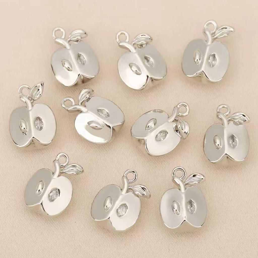 Liangfei 3D Apfelanhänger: Kupfer mit 18 Karat Goldbeschichtung und Diamant-Intarsien, Handgefertigtes Schmuckzubehör