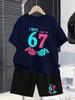 67 Meme T-Shirt for Kids 6-7 Years Old Birthday Party Gift Summer T-Shirt Short Pant Set Casual Boy Girl Short Sleeve Shorts Set