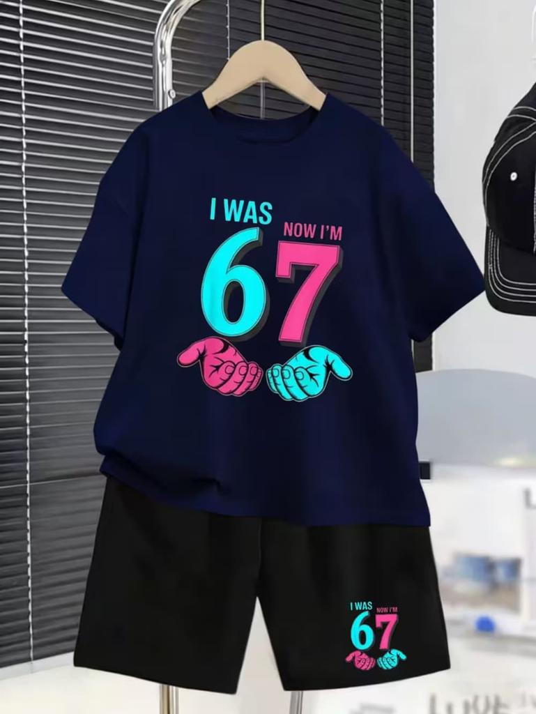 67 Meme T-Shirt for Kids 6-7 Years Old Birthday Party Gift Summer T-Shirt Short Pant Set Casual Boy Girl Short Sleeve Shorts Set