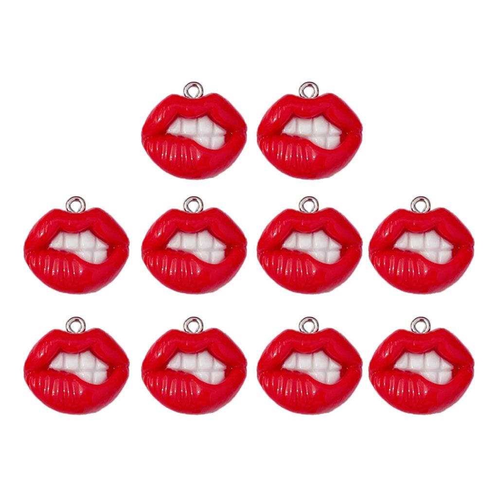 10pcs Funny Sexy Red Lip Resin Charm Hip Hop Earring Pendant Accessories DIY Keychain Jewelry Making Crafts