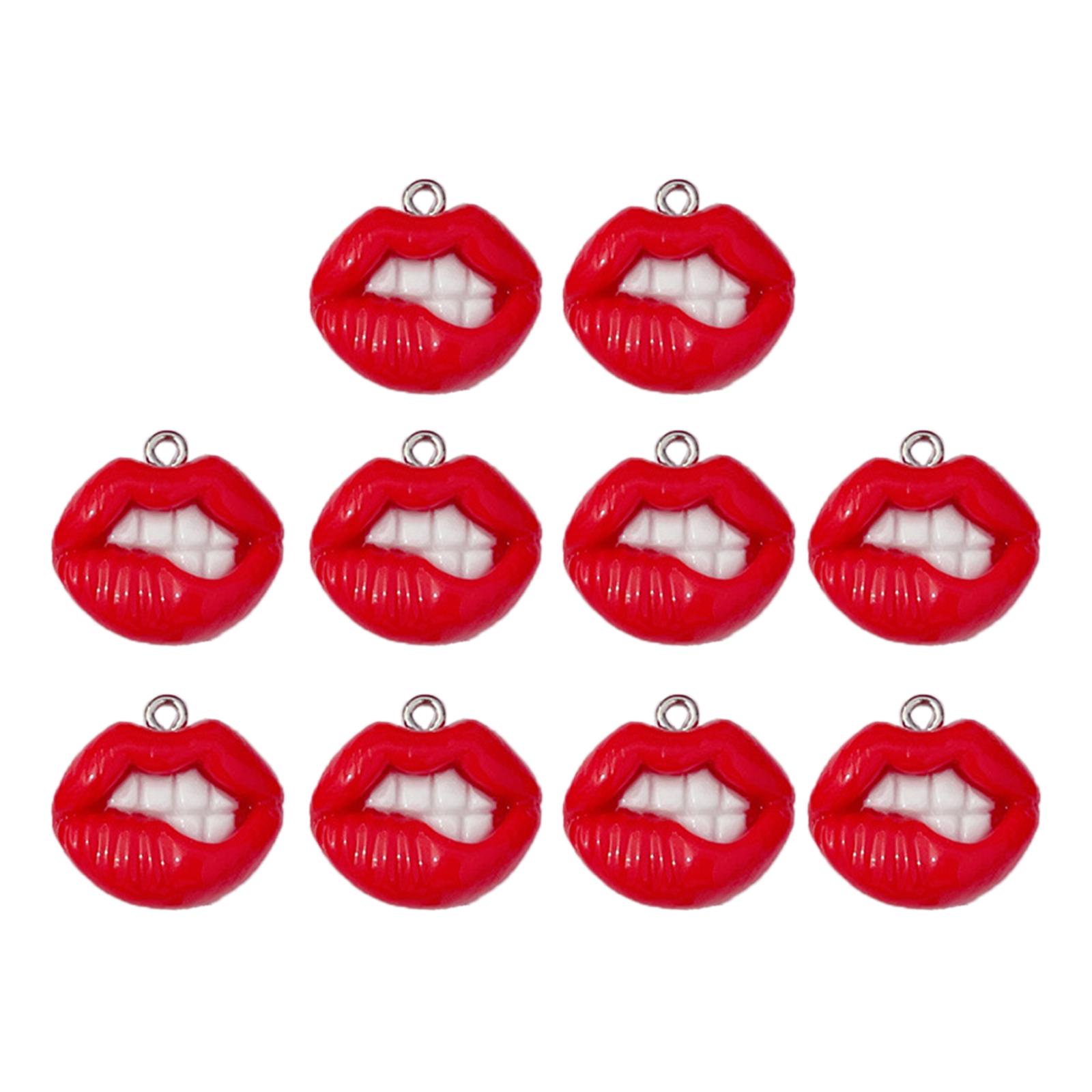 

10pcs Funny Sexy Red Lip Resin Charm Hip Hop Earring Pendant Accessories DIY Keychain Jewelry Making Crafts 1