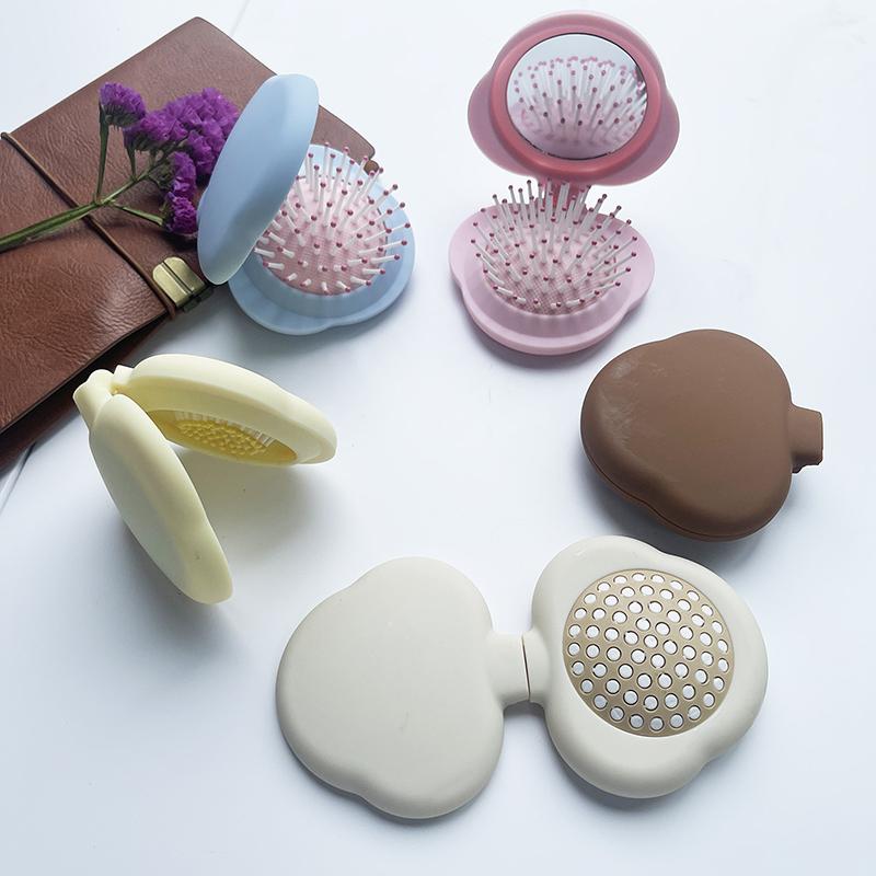 Tragbarer Mini-Haarkamm mit Spiegel Friseursalon Friseur Klein Größe Massage Faltbare Haarbürste 2-in-1 Luftkissenkamm