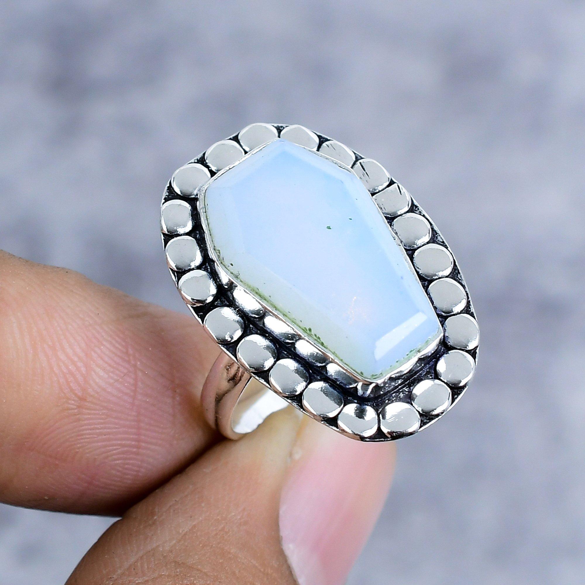

Milky Opal Gemstone Handmade 925 Sterling Silver Jewelry Ring Size 8 M-2588