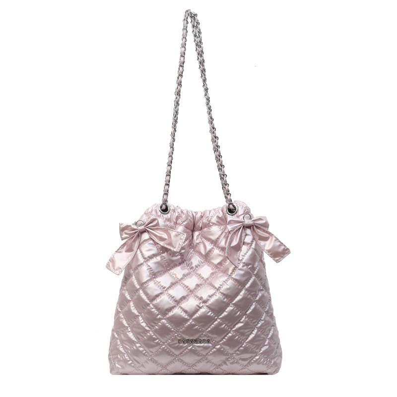 Stylish Urban Minimalist Pu Bucket Bag With Car Stitching Element And Chain Strap розовый