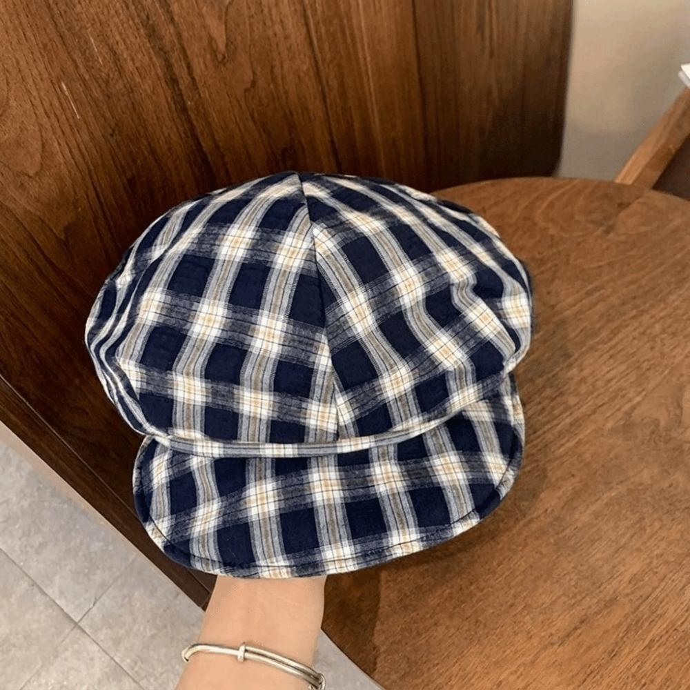 Thin Brim Plaid Beret Hat Irregular Octagonal Newsboy Peaked Hat Fashion Painter Artist Cap Travel