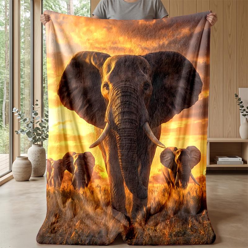 Elephants In Forest Paradise Theme Blanket Lightweight Warm Flannel Blanket Decorative Throw Blanket for Home Decoration