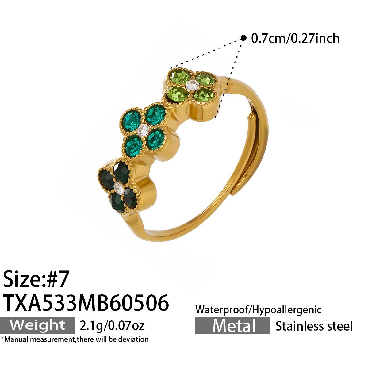 Elegant Four-Leaf Clover Jewelry Set: Stainless Steel Necklace, Bracelet, Earrings, and Open Ring with Zircon