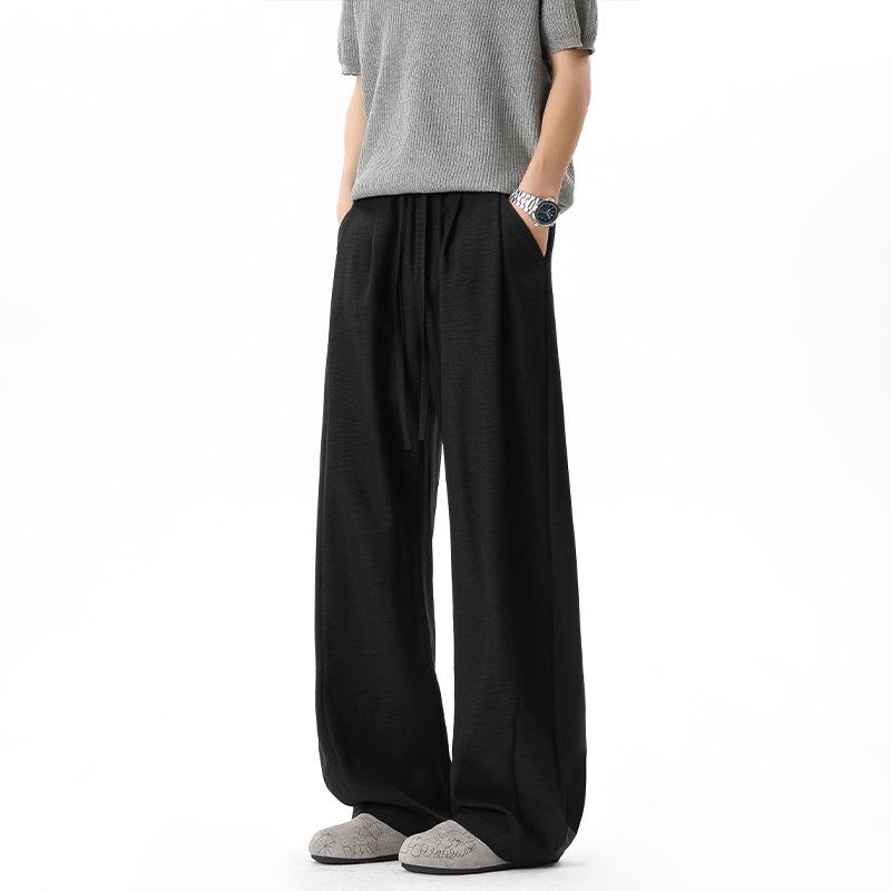 Amerikanische Retro-Hanf-Imitation Old Money Style Krummsäbelhose Sommer dünn Herren Falten-Spleiß-Freizeithose