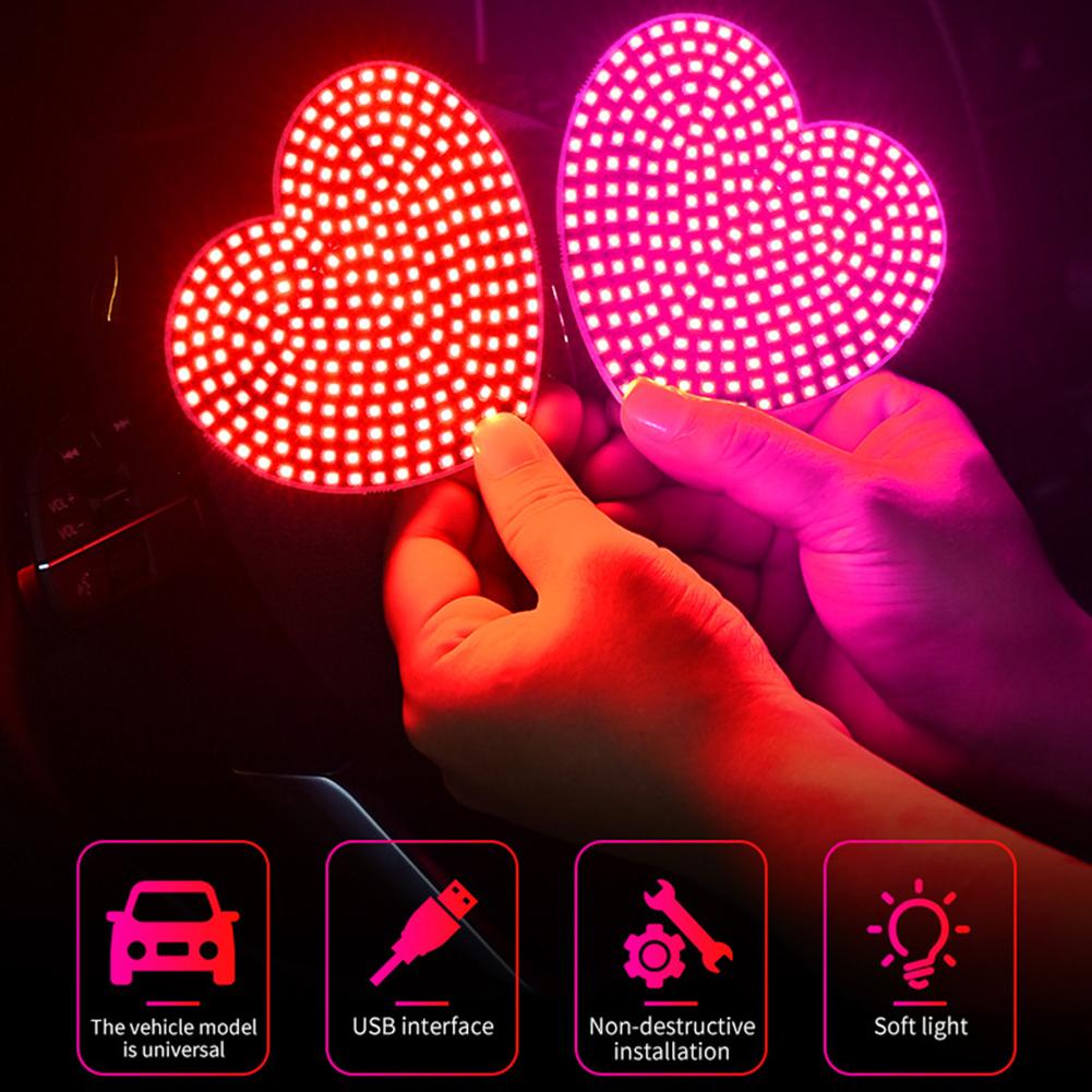 2Pcs/Set Heart-Shaped USB LED Car Interior Ambient Lights DIY Installation Auto Window Decoration Windshield Lights