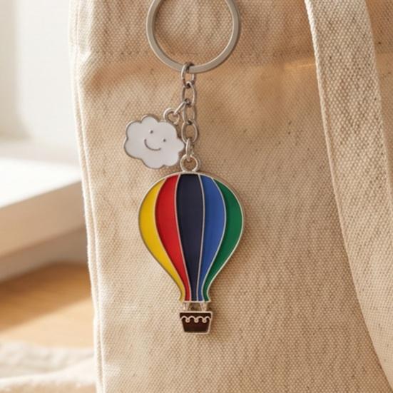 Llavero Colgante Esmalte Arcoíris Globo Aerostático Encanto Portallaves con Nube Sonriente Accesorio Decorativo para Mochila