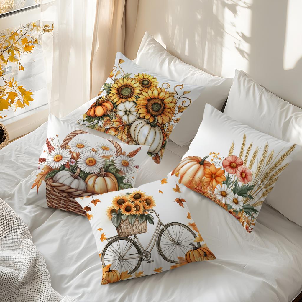 Theme Pumpkin Sunflower Pillowcase Printed Polyester 45X45Cm Throw Pillowcover Decorative Sofa Cushion Pillowslip Home Decor