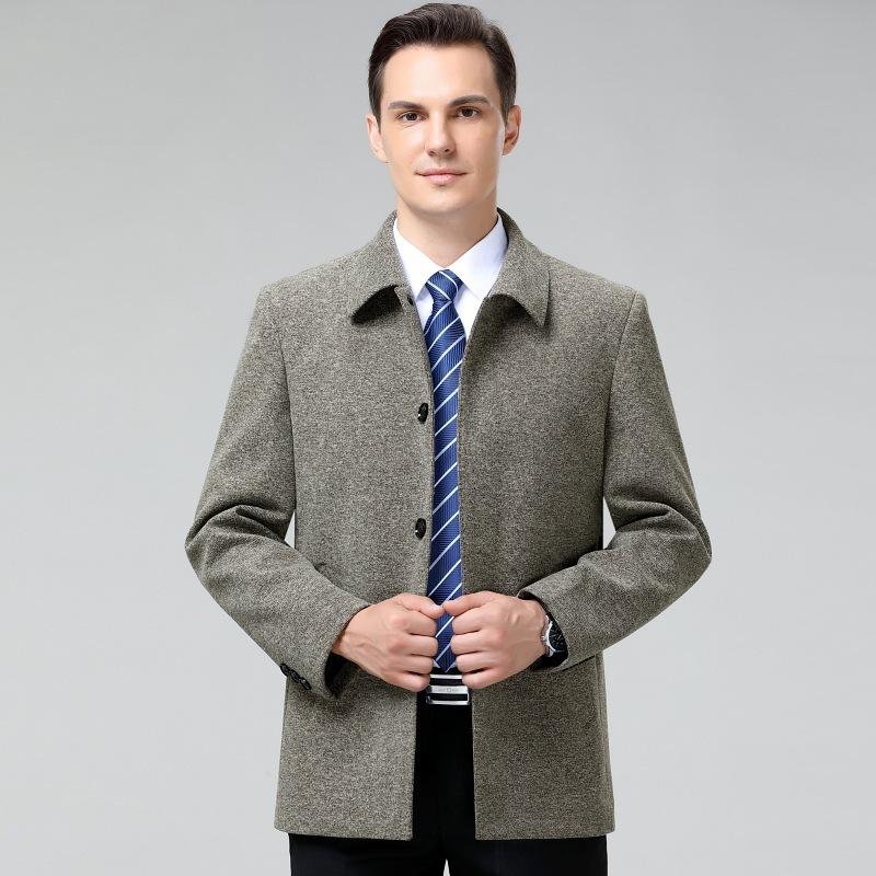 High-end cashmere men's coat, middle-aged autumn and winter windbreaker, loose woolen jacket, warm casual jacket