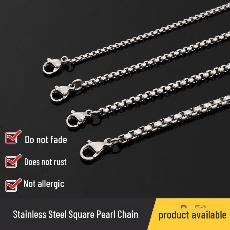 

Stainless Steel Square Pearl Chain 3MM Titanium Steel Couple Necklace