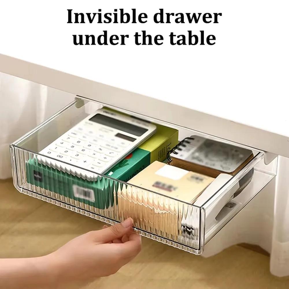 Invisible Drawer Style Storage Box Under The Table Save Space Household Storage Box High-capacity Sliding Rail Buckle Containers
