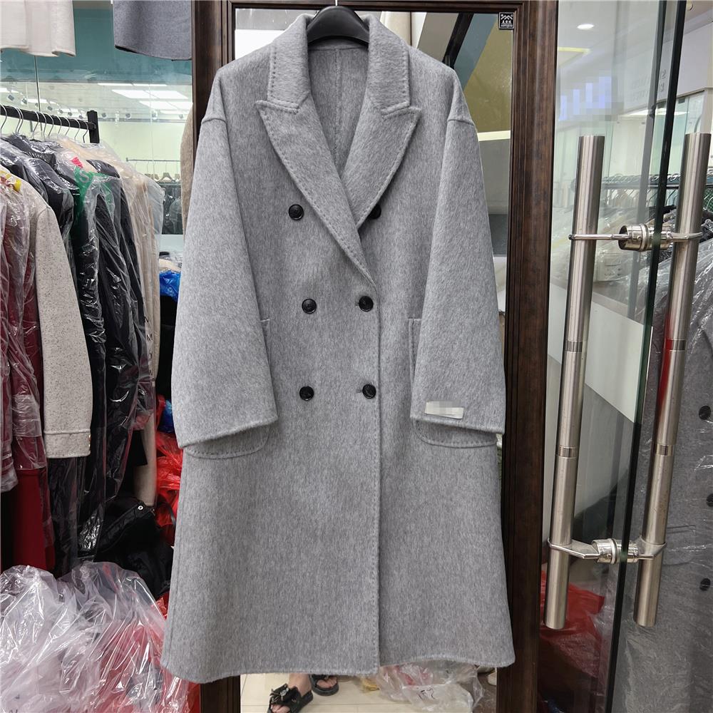 French Style Double-Breasted Reversible Wool Tweed Coat Women's Mid-Length Cashmere Blend Versatile Chic