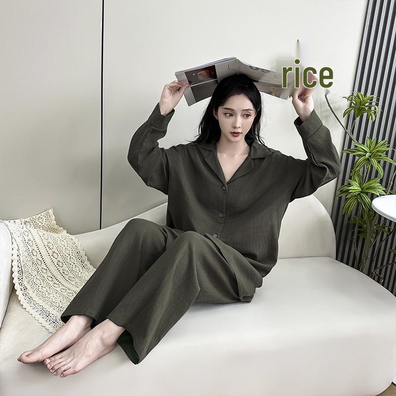 Autumn Plus Size Pure Cotton Double Yarn Relaxed Women's Pajamas