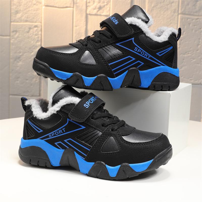 Winter 2025 Boys' Velcro Sports Shoes - Warm Cotton, Plus Velvet, for Older Kids & School Students