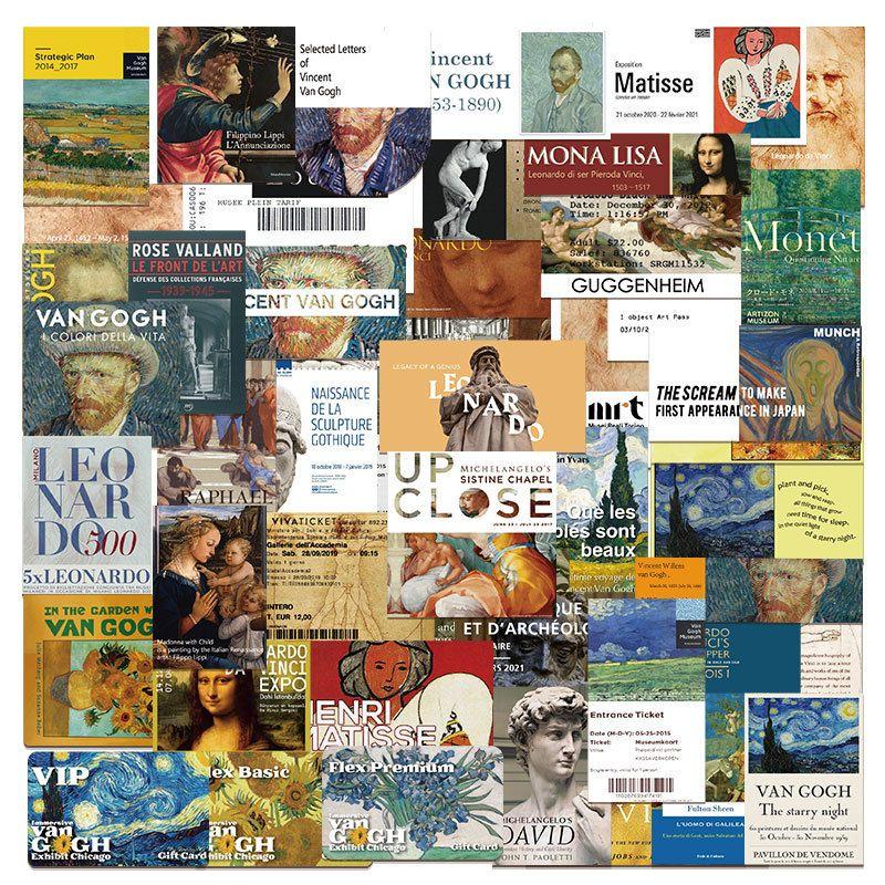 

50 наклеек - багаж, ноутбук, холодильник, наклейка, плакат, билет в художественную галерею, корень да Винчи, Ван Гог, известная картина, ретро-полоски, материал для журнала своими руками 50 pcs