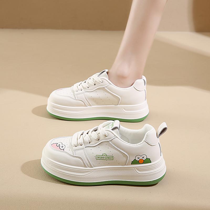 

CRLAYDK Классические женские кроссовки Повседневные для скейтбординга Ходьбы Мультяшные туфли Платформа Искусственная кожа Белые Женские Беговые Теннисные 40