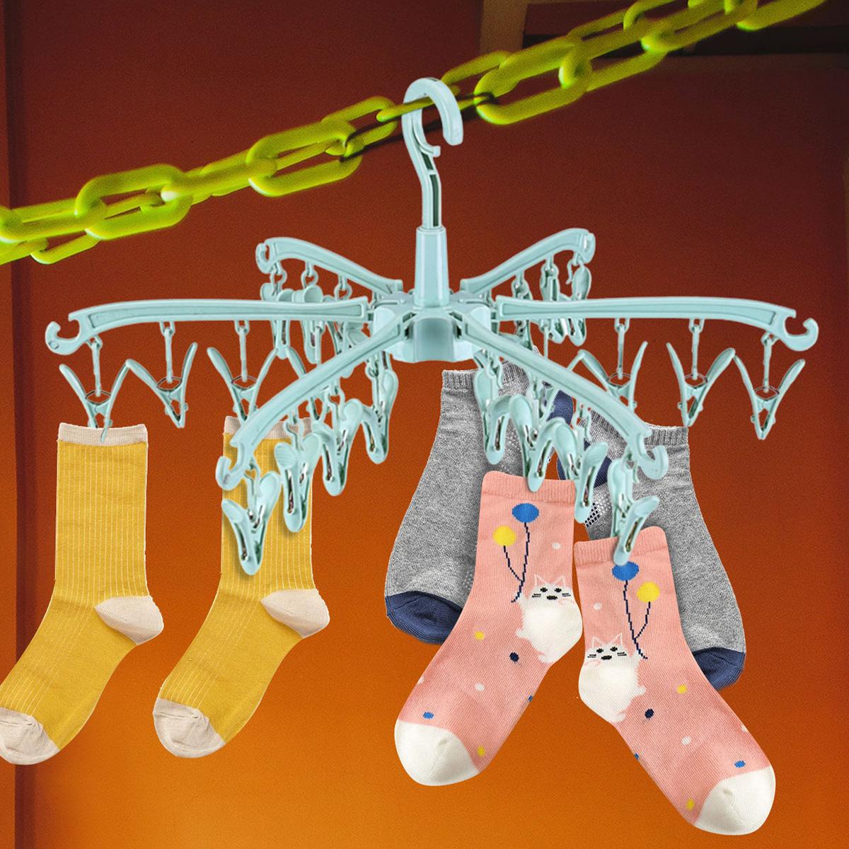 

Hosiery Drying Rack 24 Clips Foldable Portable Travel Underwear Hanger Rotatable Clothes Drying Rack for Home and Dormitory рожевий