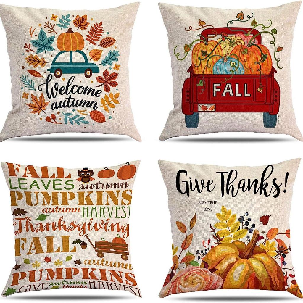 Autumn Thanksgiving Column Pillowcase Maple Leaf Print Home Living Room Sofa Pillowcase