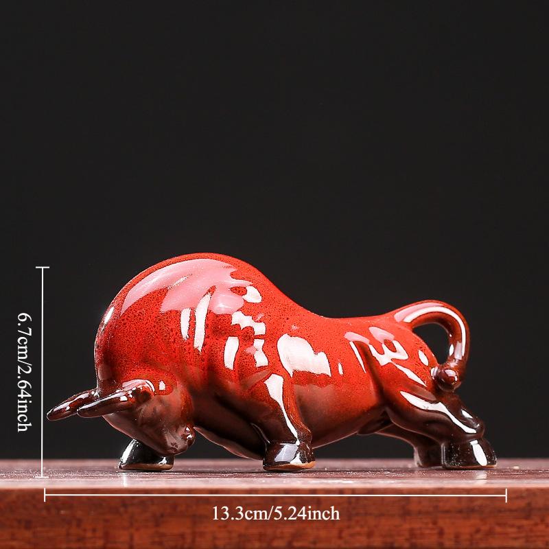 Keramisk Wall Street-tjurstaty Tjurfäktning Bisonoxe Skulptur Heminredning Djurfigur Kontorsskrivbord Feng Shui Prydnader Gåva