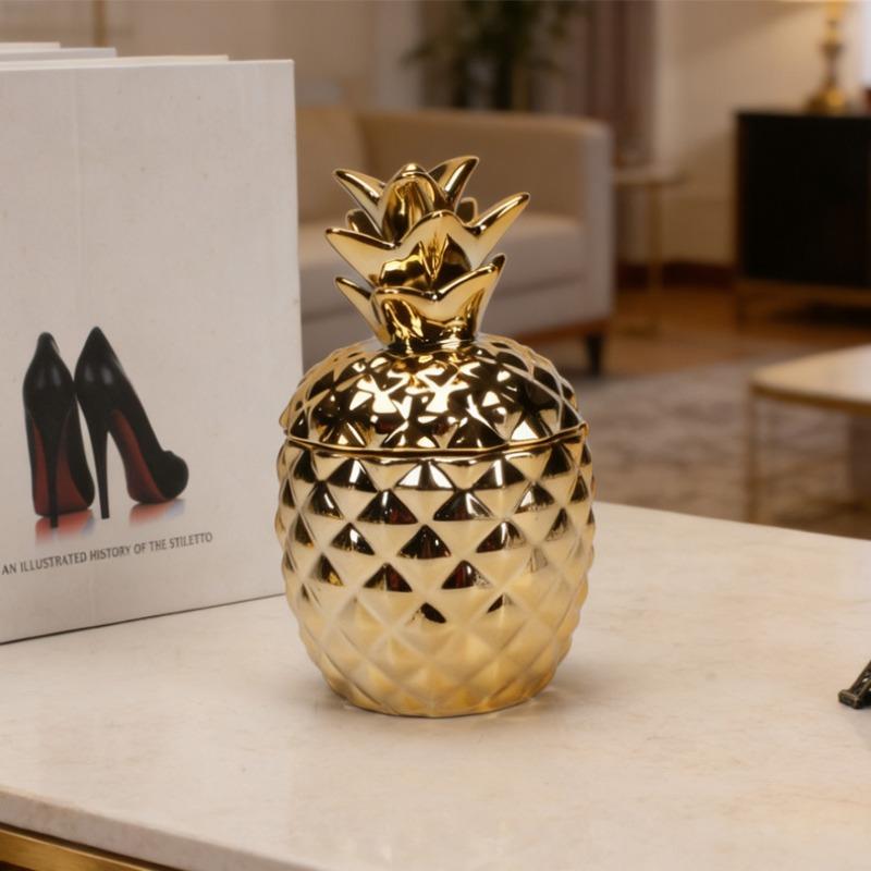 European-style Ceramic Golden Pineapple Jar - Jewelry Box & Storage Container