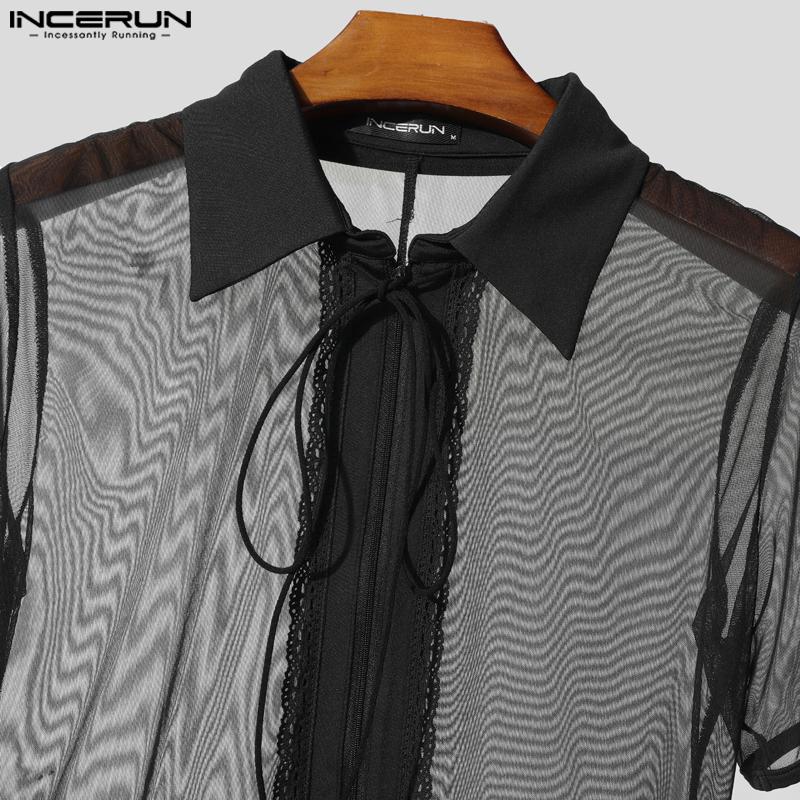 INCERUN Men Sleeveless Stitching Mesh Sheer Transparent Jumpsuits Underwear 