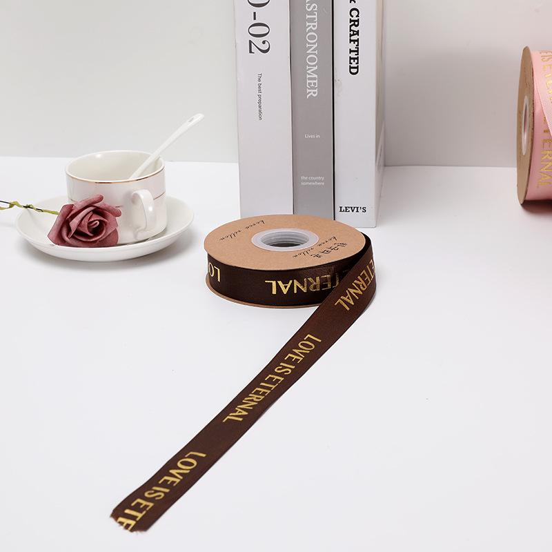 English Hot Stamping Ribbed Ribbon - 2.5cm Silk Bow for Gift, Cake, and Flower Packaging