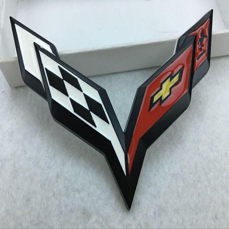 Elegant Zinc Alloy Metal Crossed Flag Emblem For Corvette C7 Stingray Badge