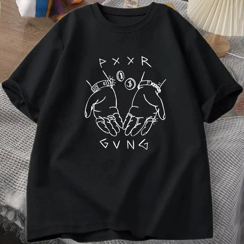 Pxxr Gvng Men Graphic Fashion Printed Summer T-Shirt Round Neck Plus Size Shirt Cotton Short Sleeve Men's Tops Casual Streetwear