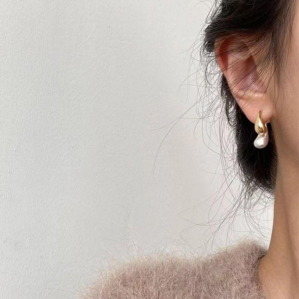 Advanced Sense Splicing Water Droplet Studs Hypoallergenic Metal Teardrop Earrings  Women