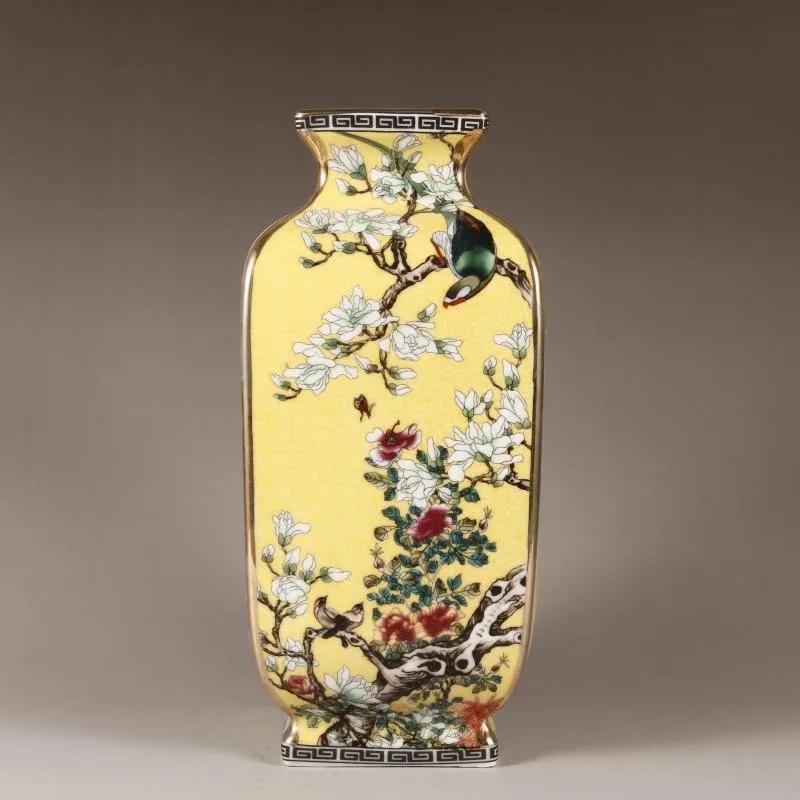 

Ваза полностью ручная работа, новая китайская эмалевая керамика, расписанная квадратная бутылка, имитация старинного домашнего настольного украшения 1 шт.