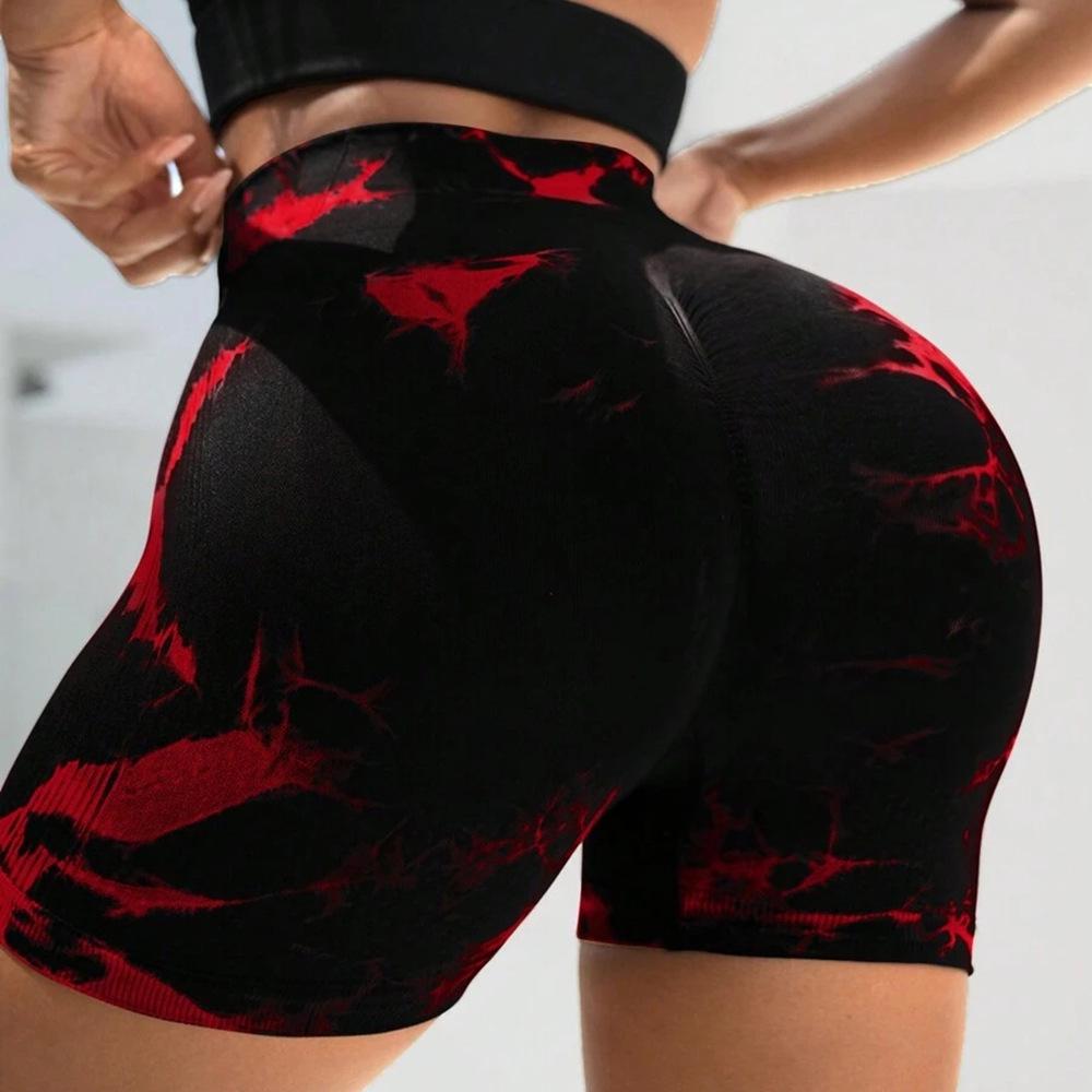 Peach Smiley Face Seamless Tie-Dye Yoga Shorts for Women