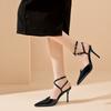 TRAF Black Women High heels Wedding Bride Strappy Lace up Heels Woman Pumps Slingback Pointe Office Stiletto Party High-heeled