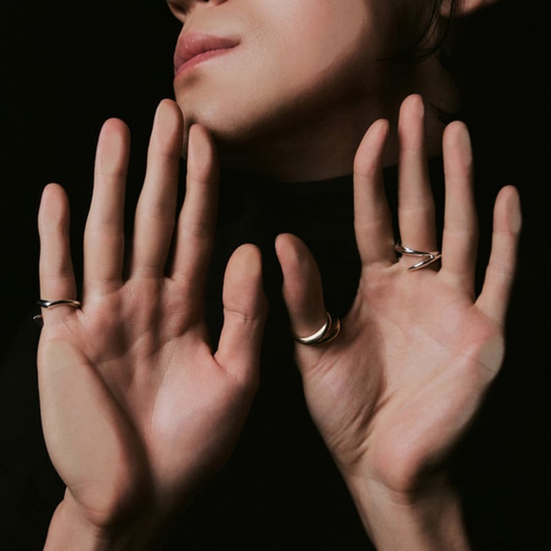 Hustad 245 Flower Leaf Gold Open Ring_ 925 Silver / 14k Gold Flower Open Ring