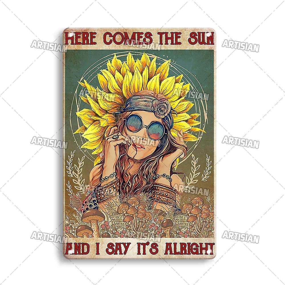 Artisian Gypsy Metal Plate Hippie Tin Plaque GIRL SUNFLOWER Decorative Sign Wall Decor Garage Bar Pub Club Hotel Kitchen Home