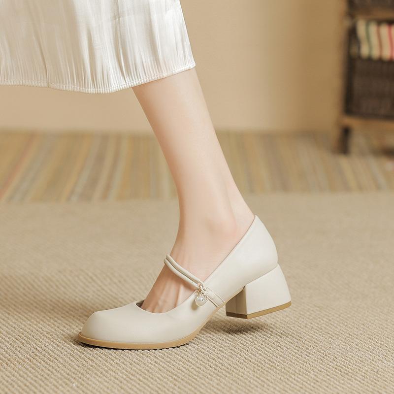 Leather flat for Huizhou women's shoes Su Yinyin same single shoes thick heel Korean version spring new Mary Jane shoes