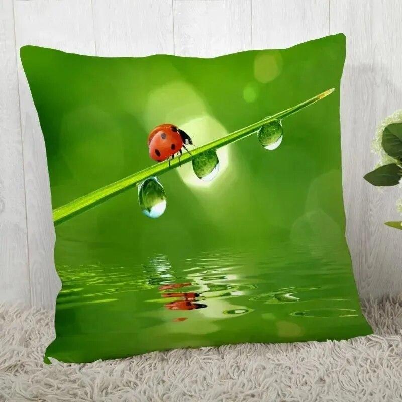 Natural ladybug pattern pillowcase home room decoration office chair living room sofa cushion cover peach skin pillowcase