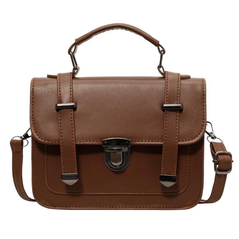 

Trendy Fashion Lock Buckle Small Square Handbag For Women 2023 Winter Collection кавовий