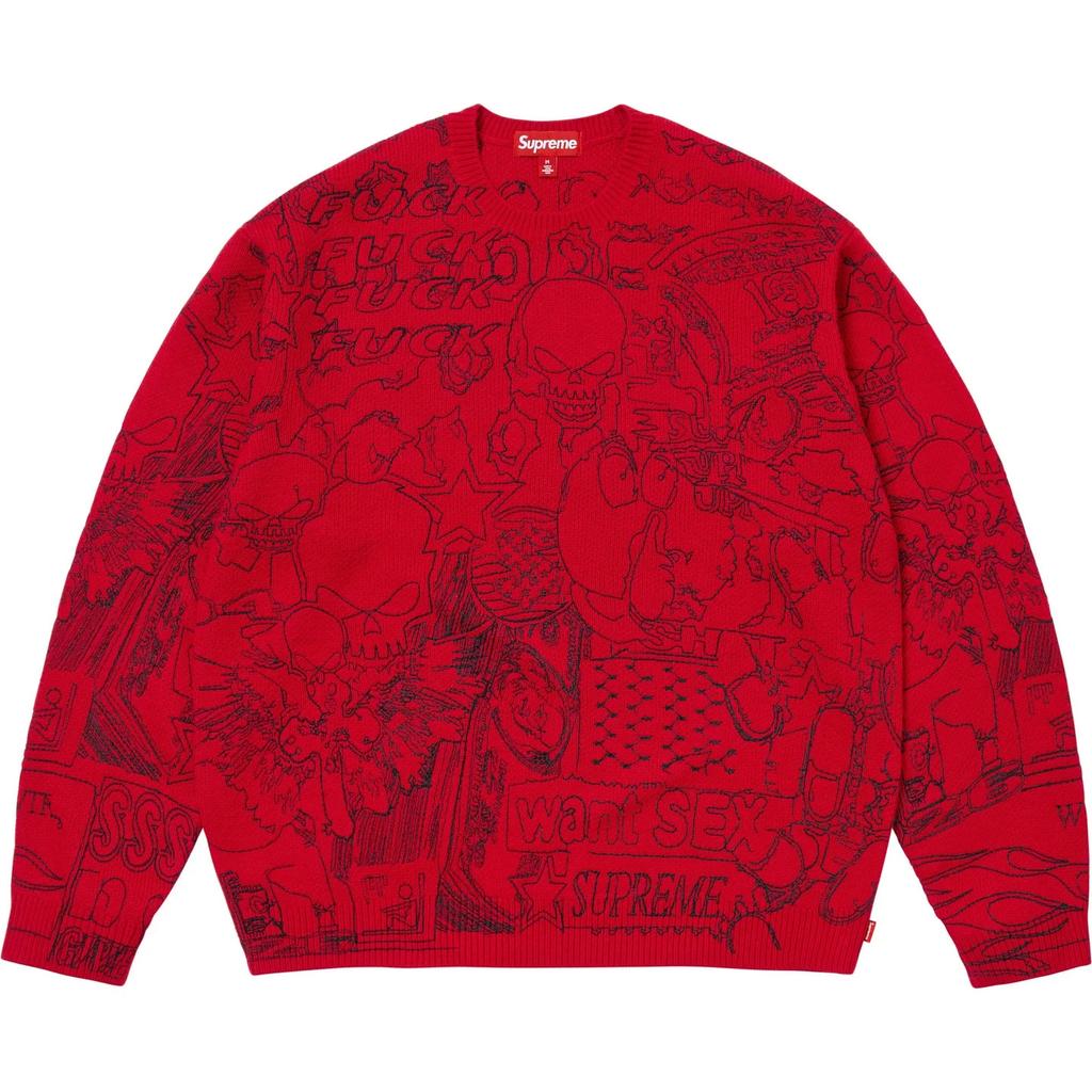 Supreme Collage Embroidered Sweater Red