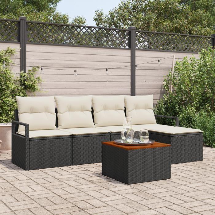 Canapé de jardin 6 pièces avec coussins noir en poly rotin, Canapé 2 places avec rangement et coussins noir poly rotin 3356360
