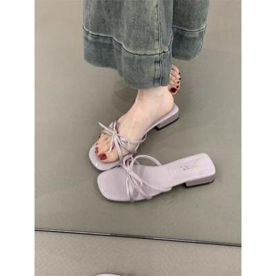 Bow Thin Strap Open-toed Low-heeled Sandals for Women In Summer, Summer New Thick-heeled Temperament Cool Slippers for Women