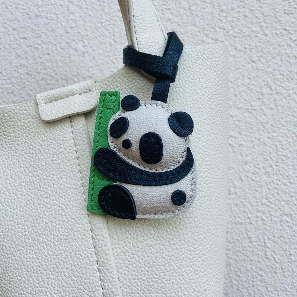 Handmade Sheepskin Leather Bag Charm Panda Leather Bags Pendant Personalized Creative Car Keychain Birthday Bag Accessories