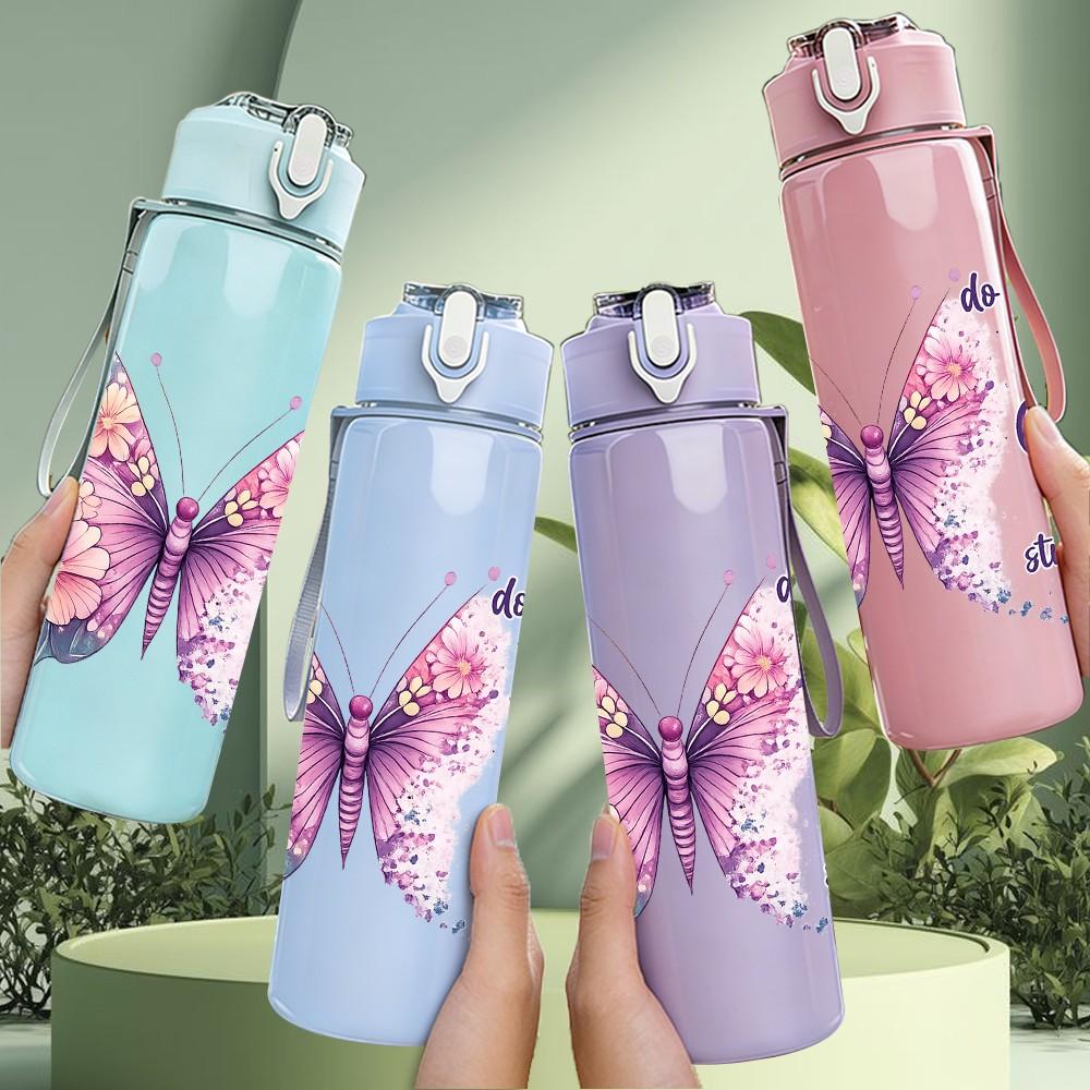 1PC Butterfly Christian Faith Quote Print 750ml Color Plastic Sports Water Bottle Leakproof Flip Straw Lid Suitable for Sports Office Home Use