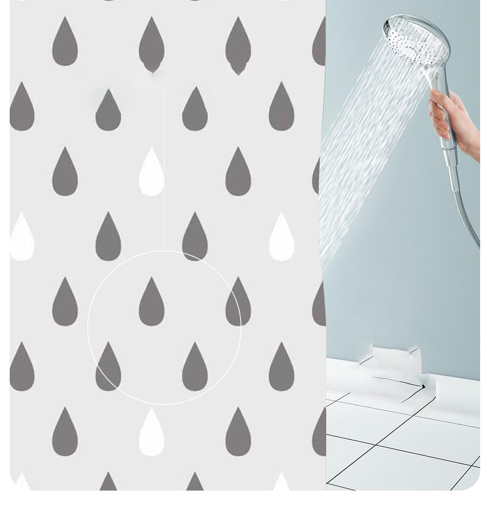 Shower Curtain Gray Water Droplet Printed Bathroom Shower Curtains Modern Style 200Cm Water Resistant Bathroom Curtain Peva