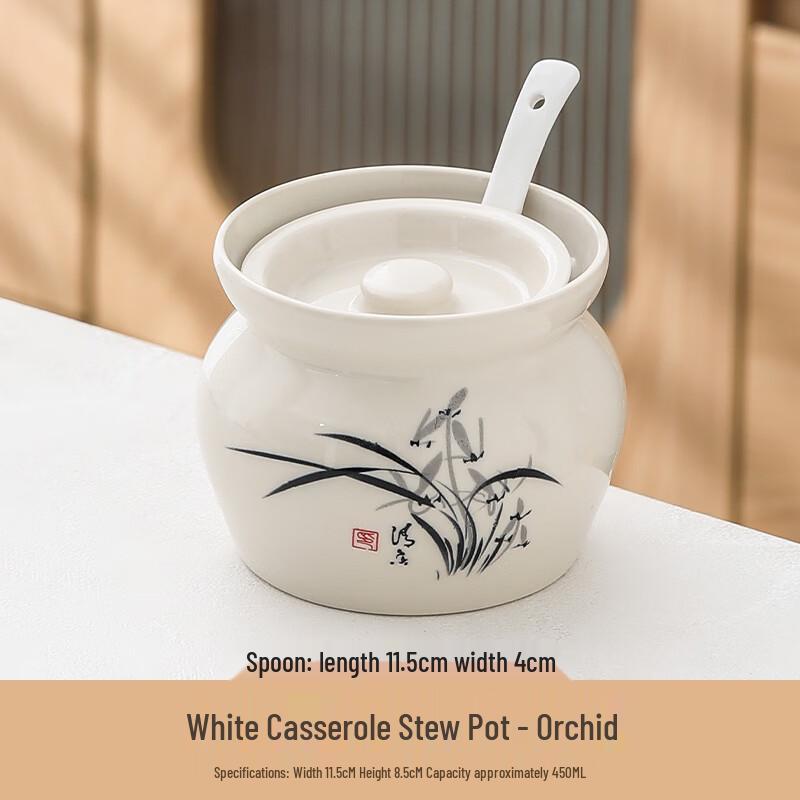 ZISIZ Ceramic Stew Pot with Lid, 450ml, Set of 2